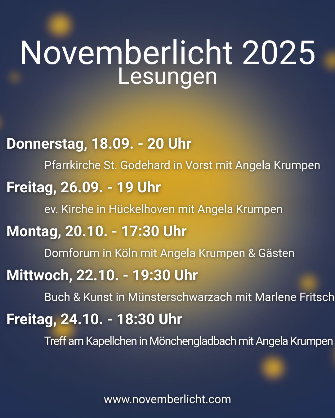 Vorst und Köln, Hückelhoven, Mönchengladbach. Lesungen zum neuen Novemberlicht 2025 am Niederrhein und im Rheinland