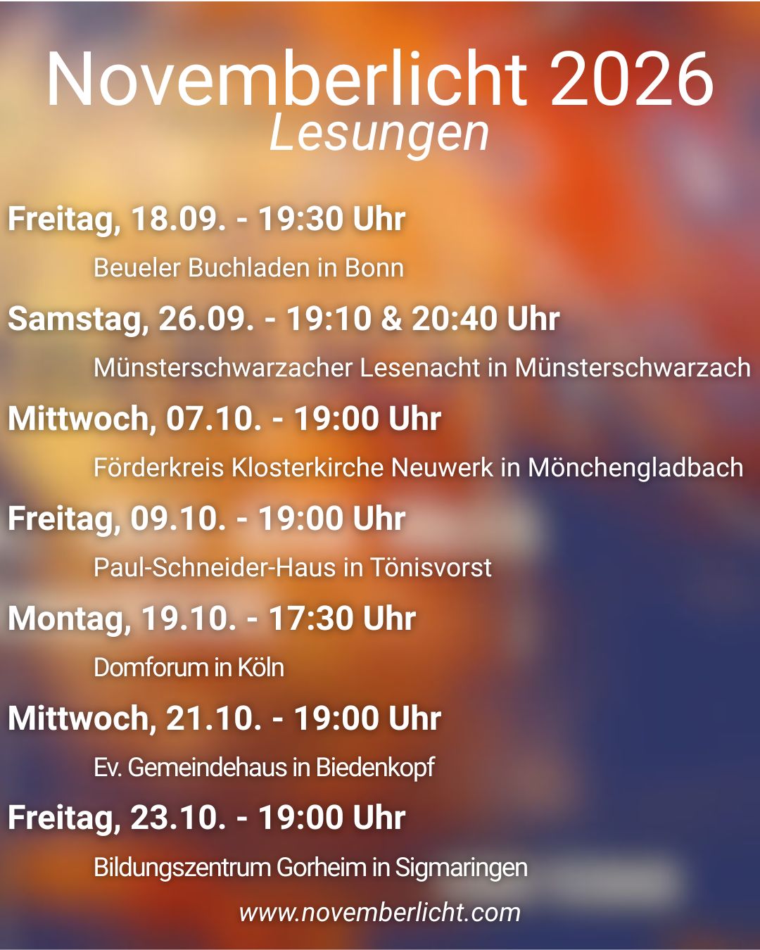 Novemberlicht Lesungen.